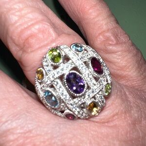 Judith Ripka SZ 7 Sterling Silver Multi-Gemstone Diamonique Woven Ring BOX POUCH